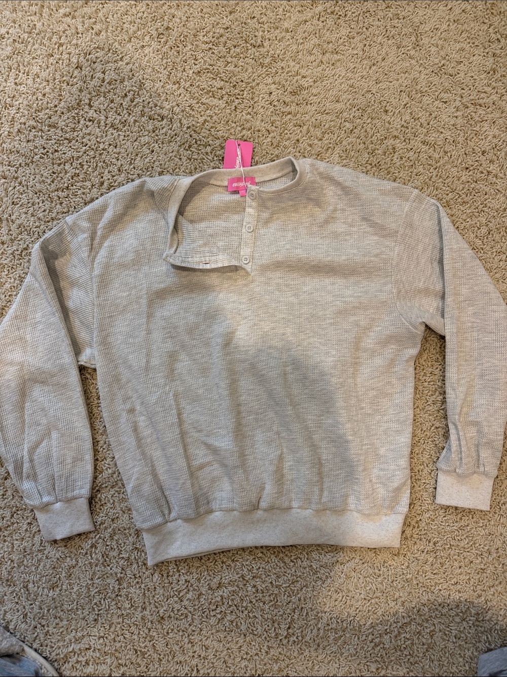 Edikted Cream Waffle Henley Sweatshirt